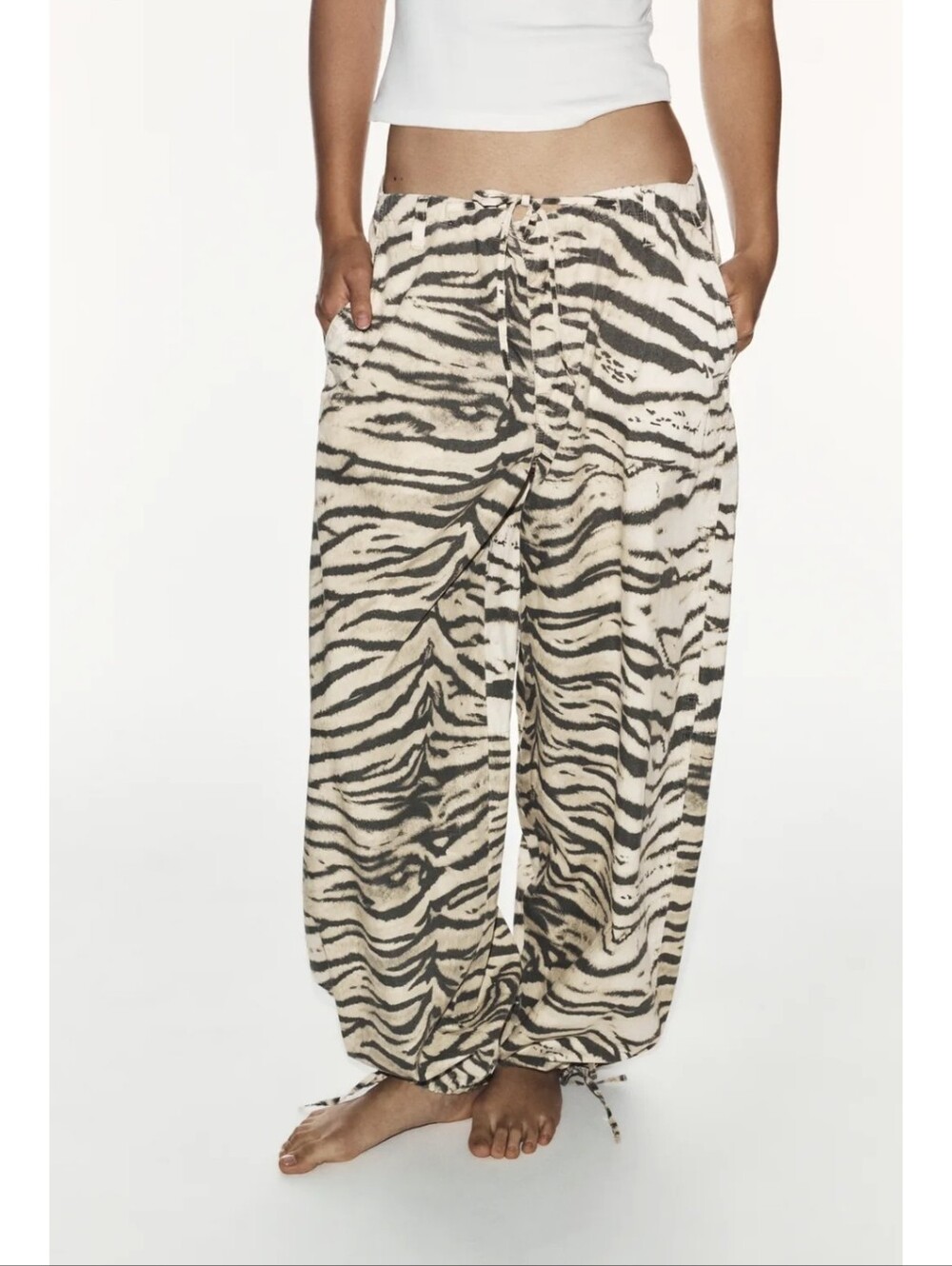 ZARA ANIMAL PRINT WIDE LEG DRAWSTRING PANTS